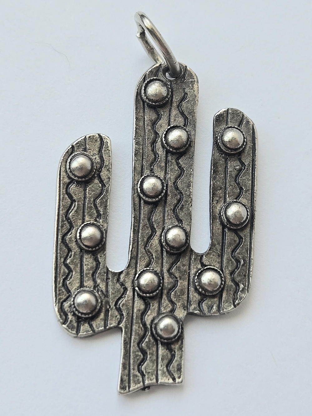 VTG St Tropez Southwestern Antiqued Silver Tone Textured Saguaro Cactus Pendant